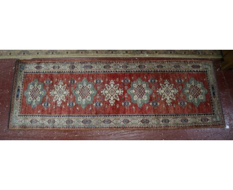 Red pattered runner - Approx 252cm x 86cm 