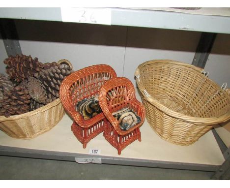 2 baskets, a dolls wicker sofa and chair etc