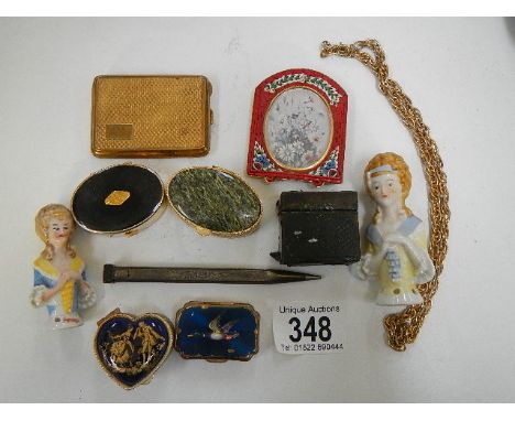 A mixed lot including trinket boxes, travelling inkwell etc