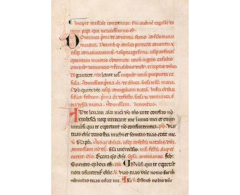 * Missal Leaves. Six manuscript missal leaves on vellum, Italian, circa 1350, text in red and black and to both recto and ver