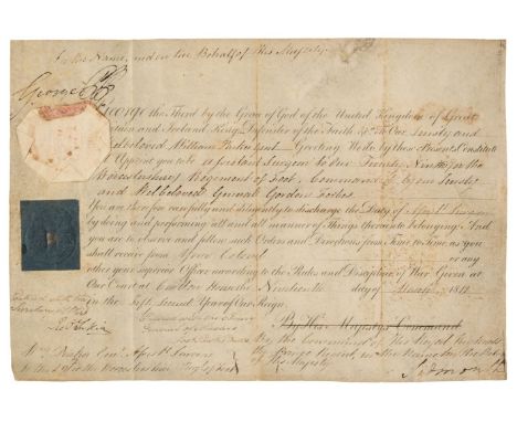 * George IV (1762-1830). King of the United Kingdom, 1820-1830. Two Documents Signed, 'George P.R.' as Prince Regent on behal