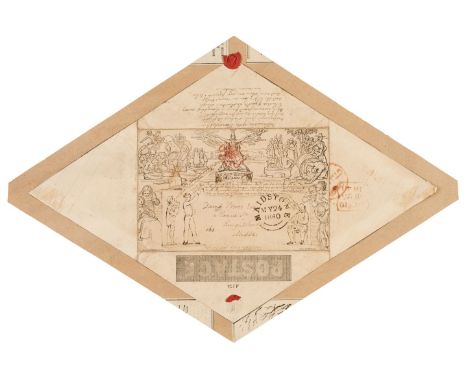 * Mulready Cover. A Mulready one penny envelope with added manuscript caricatures and verse, [third Sunday] 24 May 1840, used