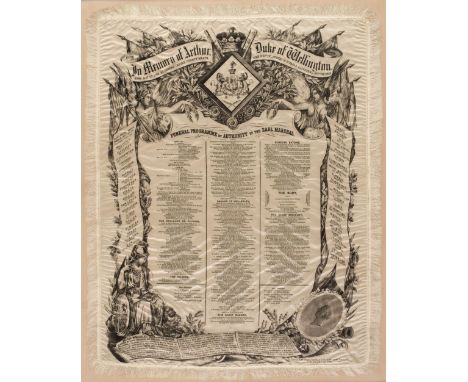 * Wellington (Arthur Wellesley, 1st Duke of). Commemorative funeral programme printed on silk, London: Mitchell and Sams, [18