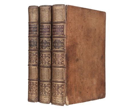 Leland (Thomas). The History of Ireland, 3 volumes, 1st edition, Dublin: R. Marchbank, 1773, half-titles, armorial bookplates