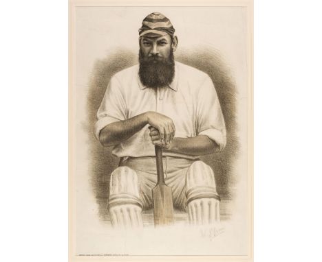 * W. G. Grace. Portrait of W. G. Grace, J. W. Arrowsmith, Bristol, February 11th, 1890, lithograph, signed in pencil to the l