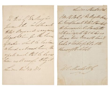 * Wellington (Arthur Wellesley, 1st Duke of, 1769-1852). A group of 5 Autograph Letters Signed in the third person, 1831-1852