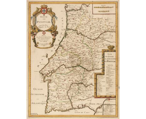 Portugal. Du Val (Pierre), Royaume de Portugal, W. Michu, Paris, 1676, engraved map with contemporary outline colouring, larg