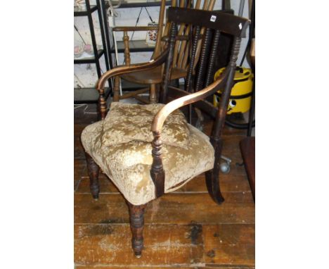 19th c. elbow chair with bobbin-turned back rails & upholstered seat on turned legs