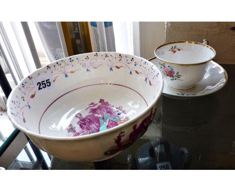 Victorian lustre bowl with transfer of Victorian & Albert, and a 19th c. Spode china teacup & saucer 