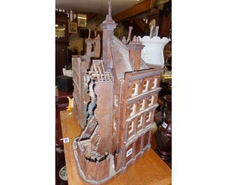 Studio Pottery - Ned Heywood architectural ceramic sculpture of a part-demolished building "The Blast Furnace Inn", approx 20