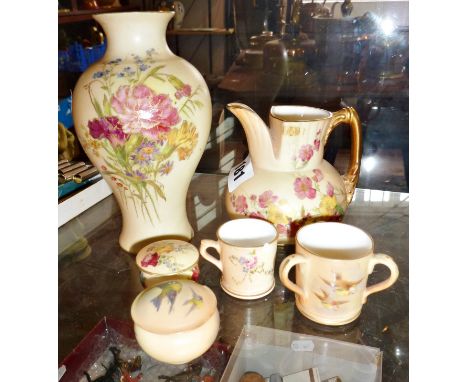 Six Royal Worcester blush ivory items - vase, jug (A/F) and four smaller pieces (two A/F)