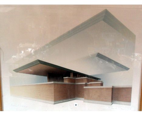 Richard DAVIES (1945-1991) Architectural colour litho of the reception area of the Frederick C. Robie House in Chicago, editi