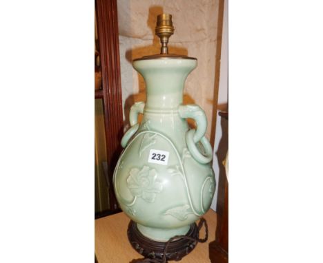 Large Chinese celadon lamp base