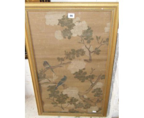 Chinese printed scroll of birds & flowers