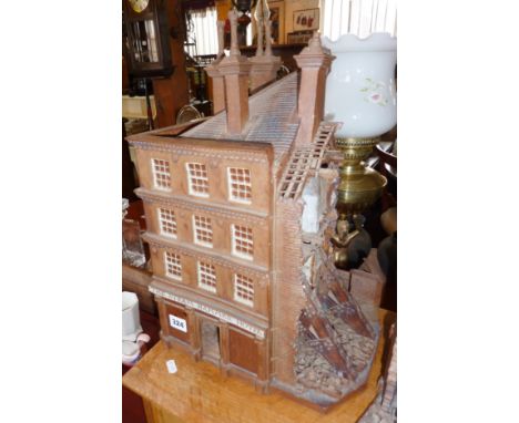 Studio Pottery - Ned Heywood architectural ceramic sculpture of a bomb-damaged building "The Steam Hammer Hotel", approx 18" 