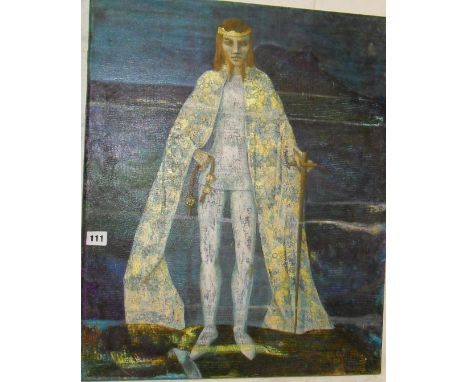 Arlie PANTING (1911-1989), two oils on canvas of a man in a cloak, titled "The Belt", and a stylised painting of Adam & Eve