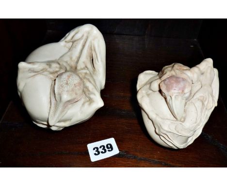 Studio Pottery - two biomorphic ceramic sculptures of bird and frog-type creatures, by Ruth Barrett-Danes