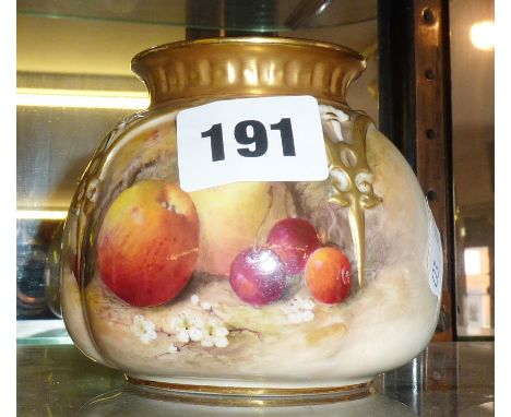 Royal Worcester hand-painted pot, c.1900, puce mark