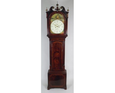 A 19th century mahogany eight day longcase clock, the painted arched dial signed 'W.Muncaster, Whitehaven', with centred subs