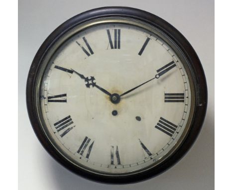 A 19th century mahogany single fusee wall timepiece, the 12 inch enamel convex dial with ring of Roman numerals, overall diam