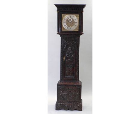 An early 18th century and later eight day longcase clock, the 12 inch square brass dial signed 'Jos Kirk, Skegby', with centr