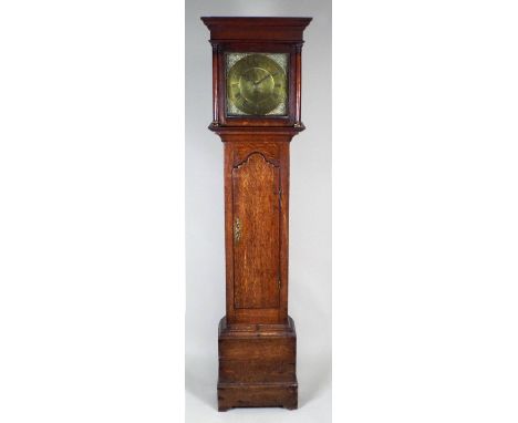 An 18th century oak thirty hour longcase clock, the 11½ inch square brass dial signed ' Sam.Varley Thorne', with centred date