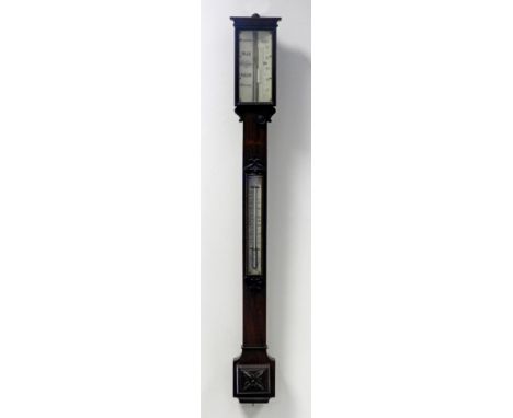 A late 19th century rosewood stick barometer, the ivorine register signed 'W.Birch 173 Fenchurch Street, London', with concea