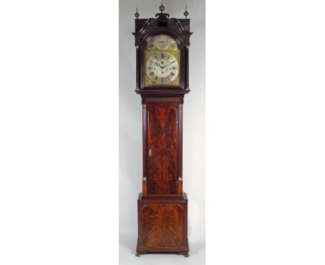 A George III mahogany musical longcase clock, the 14 inch arched brass dial signed 'Jos Slater, Oswestry' to the arch, flanke