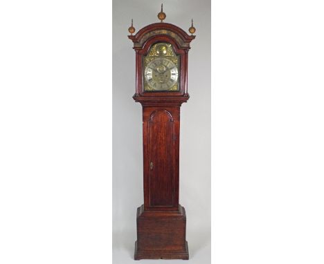 A George III stained fruitwood eight day longcase clock, the associated 11½ inch brass dial signed 'Emmanuel Hopperton, Leeds