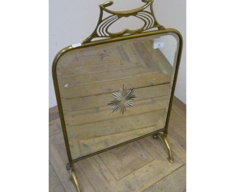 Art Nouveau brass framed beveled edged mirrored firescreen (45cm x 73cm) 