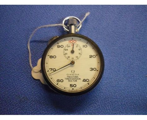 Omega Prestons Timer Division Bolton stopwatch with engraved details to the reverse 