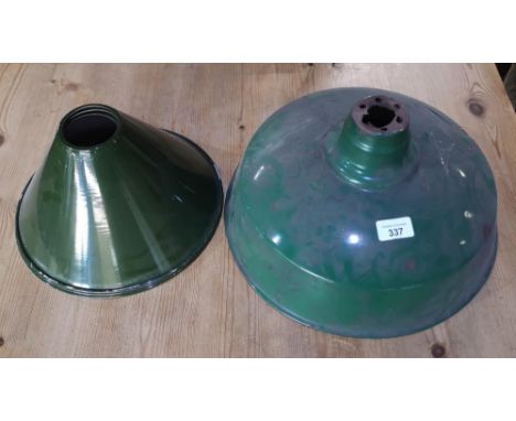 Vintage green enamel centre light shade and three reproduction aluminium centre light shades (4) 