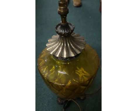 1950's Carl Falkenstein style lamp with amber glass body and gilt metal mounts (approx height 55cm) 