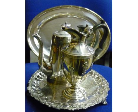 Selection of quality silver plated ware including three piece tea service, a James Dixon &amp; Son silver plated hot water ju