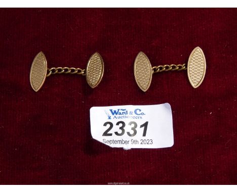 A pair of Chester 9ct rose gold, elliptical chain link cufflinks with engine turn detail. weight 6.2g.
