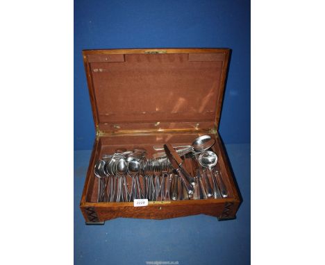 A quantity of "bead" pattern plated cutlery including  twelve dessert spoons, five soup spoons, twelve forks, thirteen knives