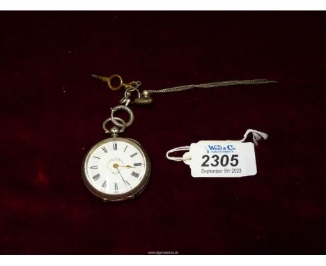 A Swiss silver cased ladies Pocket Watch having engraved and engine turned design to the back, a white face with floral detai