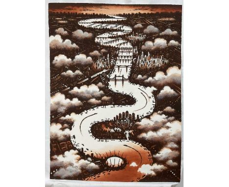 John Duffin (b. 1965) etching with watercolour - Thames Clouds, signed titled and numbered 7/100, 75cm x 56cm, unframedVery g