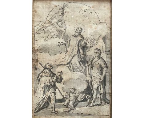 Old Master type, pen, ink and wash drawing on woven paper - The Adoration, 20cm x 13cm, in glazed frame, gallery labels verso