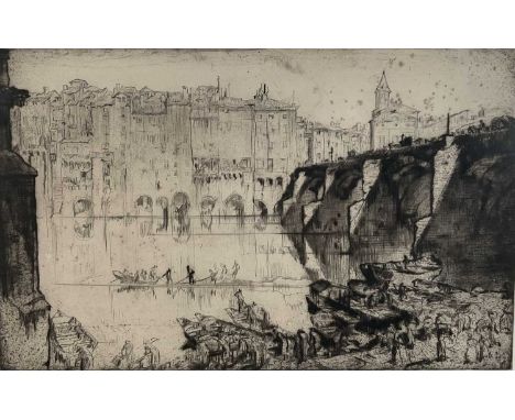 Sir Frank Brangwyn (1867-1956) etching, 'Albi', signed and dated '26, signed, 35 x 55cm, glazed frameFoxing throughout, other