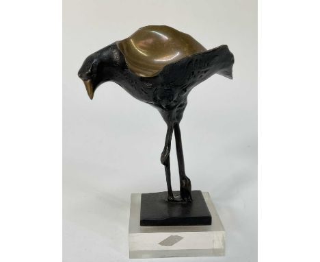 Enrique Broglia (1942-2013) bronze - abstract bird, signed and editioned, body 14cm x 12cm, on square perspex base, 7cm squar