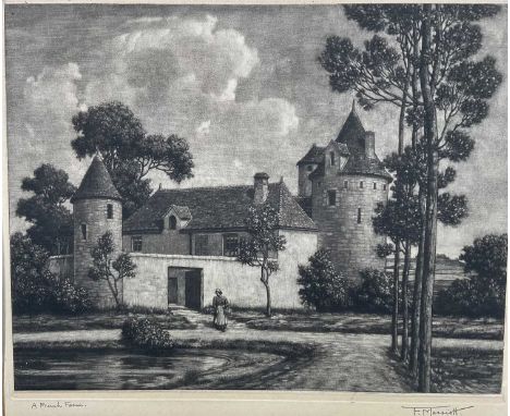 Fred Marriott (1860-1941) mezzotint - ‘A French Farm’, signed and titled, 20cm x 25cm, unframed