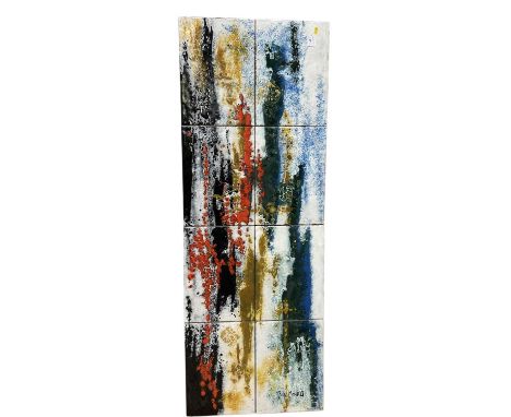 Rita Moiret (1912-1994) enamel composition, abstract, comprised of 8 panels on board, signed, 154cm x 56cm