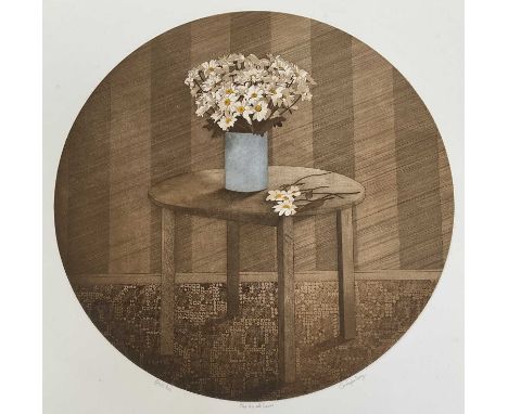 Christopher Penny (1947-2001) signed artists proof coloured etching - 'Blue Vase with Daises', inscribed in pencil, 66cm x 63