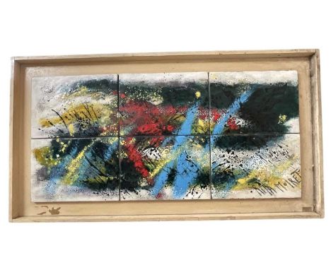 Rita Moiret (1912-1994) enamel composition, abstract, comprised of 6 panels on board, signed, 107cm x 51cm, 122cm x 66cm over