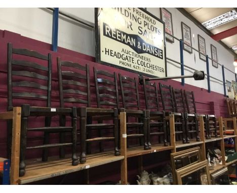Set of eight 19th century style rush seated ladder back chairs