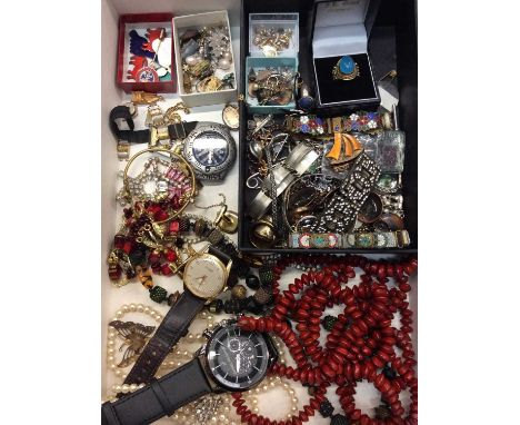 Group vintage costume jewellery, watches and bijouterie including silver jewellery, enamel bracelet and brooch, micro mosaic 