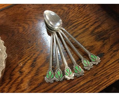 Set of six silver and enamel coffee spoons