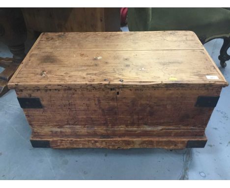 Victorian pine trunk with iron strapwork 74.5 cm wide