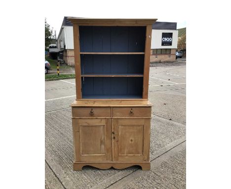 Antique pine two height dresser with raised back, two drawers and two panelled doors below on bracket feet 109 cm wide, 201 c